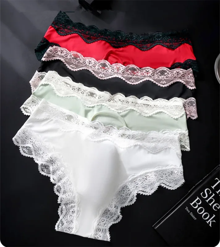 New adults 18 plus size cuecas masculino Lace 3D convex bag sexy men's underwear high elasticity string homme ice silk man thong — image 1