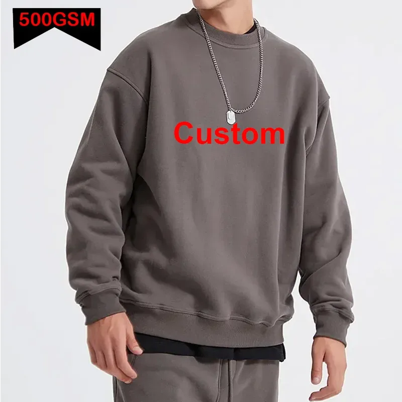 FAI DA TE Logo Personalizzato 500GSM Pesante Felpe da Uomo Nuovo Autunno Inverno di Spessore In Cotone Da Uomo Top di Colore Solido Felpe Felpa Pullover