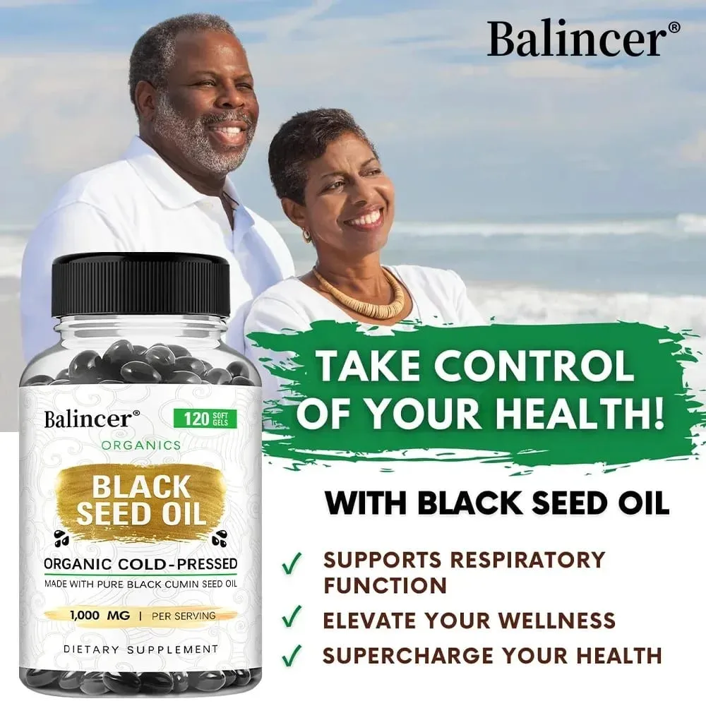 Black Seed Oil Capsules 1000mg - Help Digestive Health Immune Support & Brain Function Antioxidant 120 Capsules — image 2