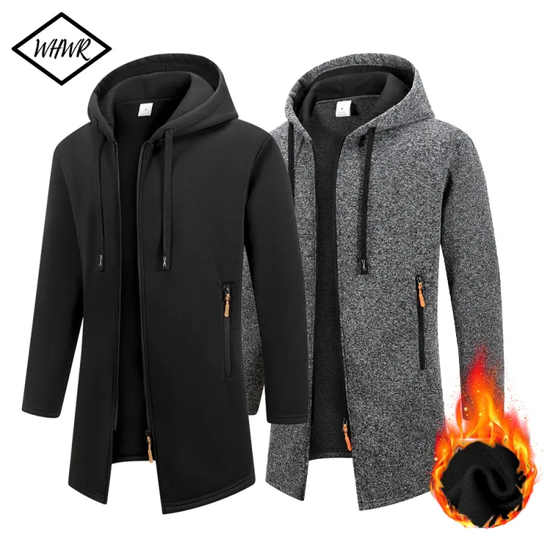 Chaqueta Retro con cremallera para hombre, cortavientos de longitud media, chaquetas cálidas de lana para primavera, otoño e invierno, abrigo informal de hilo de retales a la moda