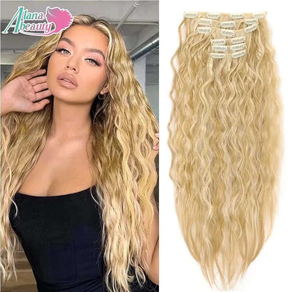 Alana 28inch Synthetic Long Water Curly Clip In Hairpieces Hair Extensions Kinky Curly Clip-in Hair Heat Resistant Organic Fiber — image 12