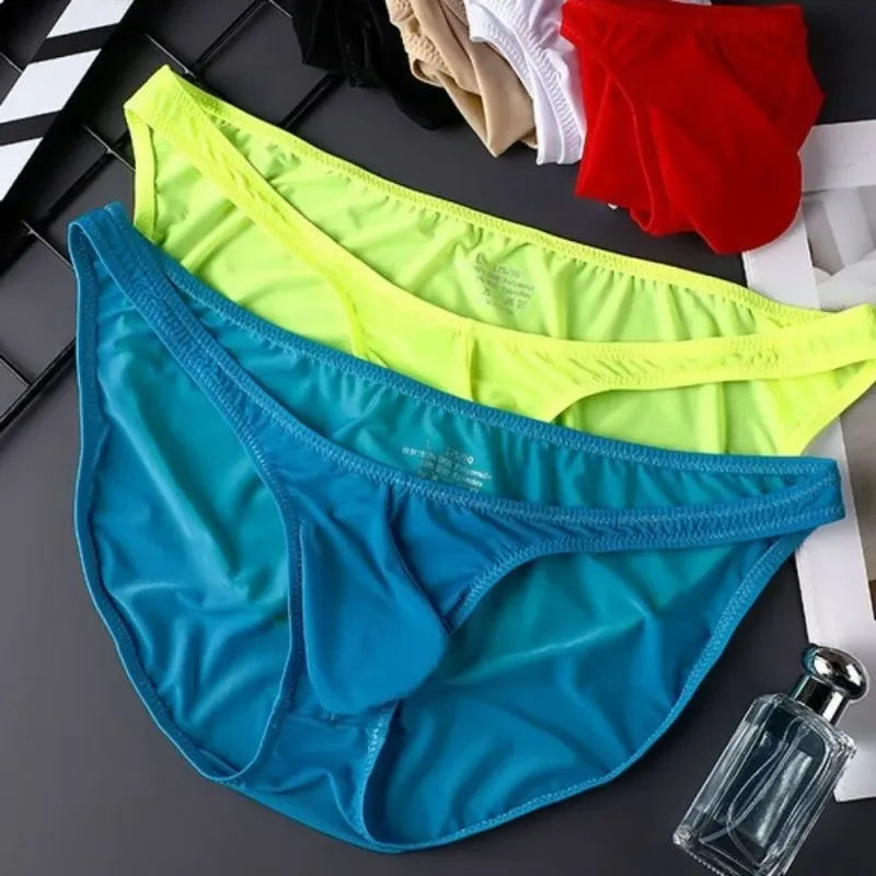 Quick-Dry Ultra-Thin Ice Silk Briefs Low Waist Seamless Men Underwear U-Pouch Lingerie Mesh Panties Travel