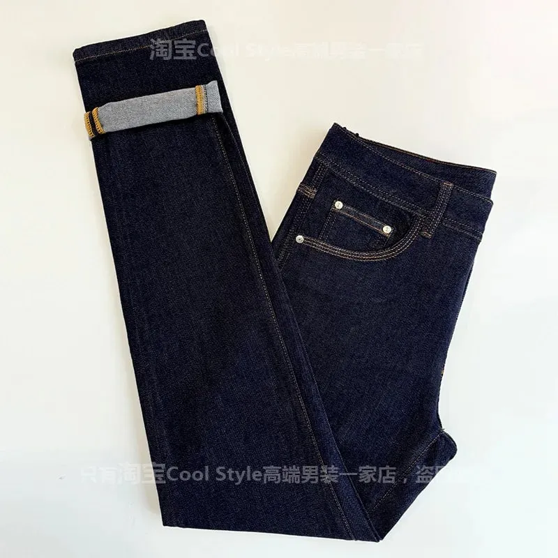 Ελαφρύ πολυτελές trend high-end τζιν ανδρικό slim fit μικρά πόδια ευέλικτο ελαστικό αρχικό χρώμα τζιν μακρύ παντελόνι — image 2