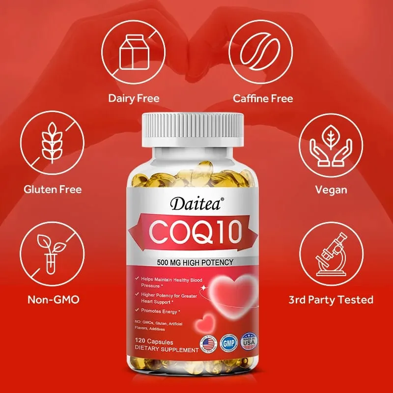 Coenzyme Q10 Capsules High Concentration Vegetarian Supports Blood Circulation Stress Health and Physical Energy Antioxidant