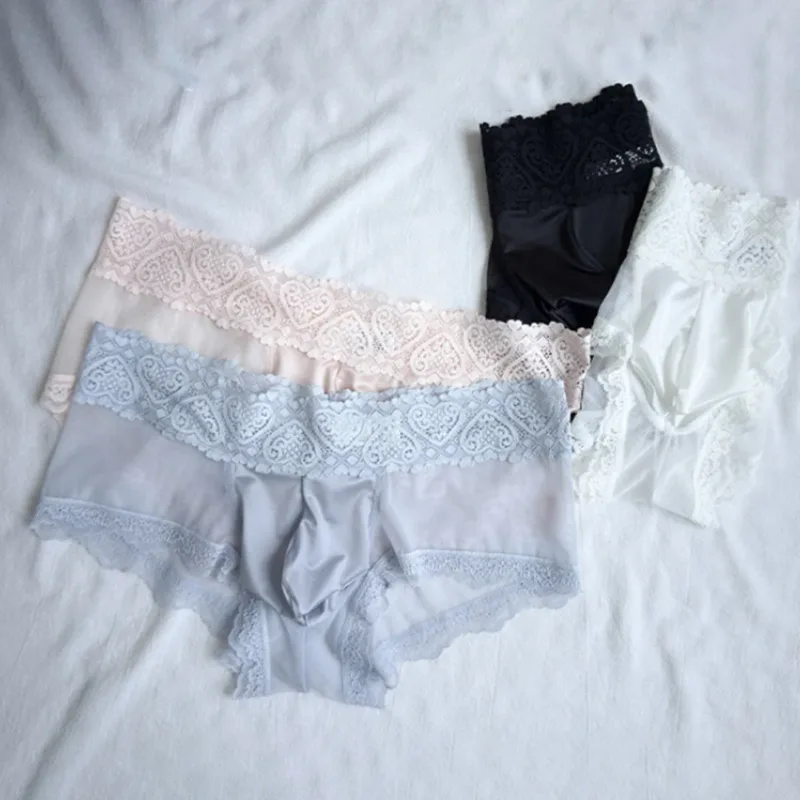 Men Ice Silk Lace Trim Thin Seamless Briefs Glossy 3D Pouch Lightweight Underwear Panties Comfortable Daily Lingerie — image 12
