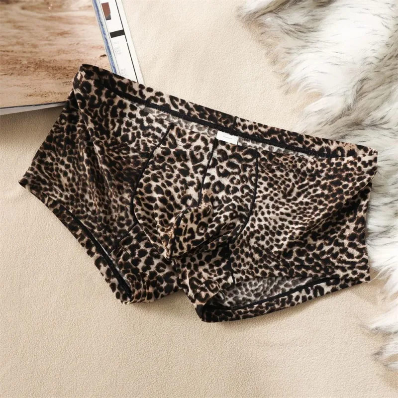 Hot Men's Low Waist Sexy Leopard Print Boxer Shorts Comfortable Summer Thin Male Trunk Underwear Plus Size