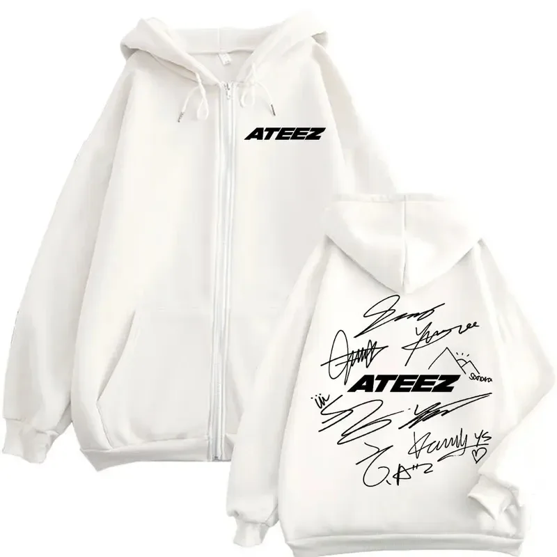 Limitado Kpop ATEEZ Logo estampado de doble cara cremallera Sudadera con capucha moda Hip Hop sudaderas con cremallera hombres mujeres Casual jerseys de gran tamaño