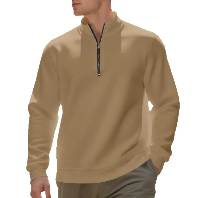 Pull polaire à manches longues et col montant pour homme, pull ample et confortable, décontracté et confortable, avec fermeture éclair, automne et hiver — image 9