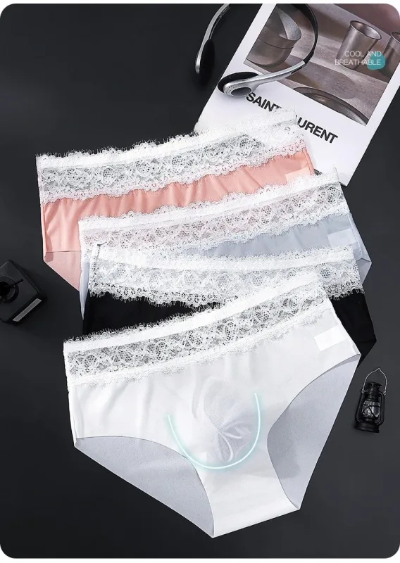 Pantaloni a triangolo da uomo in seta ghiacciata con bordo in pizzo, biancheria intima da uomo sottile traspirante senza tracce, slip maschili morbidi e confortevoli a vita bassa — image 8