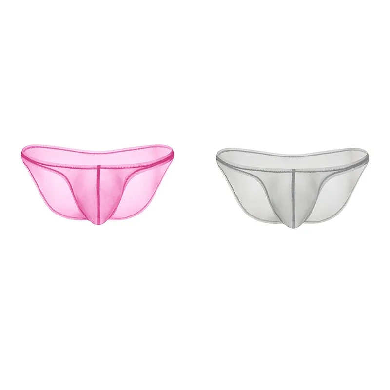 Men's Underwear Delicate Ice Silk Transparent Triangle Panties Personality Low Waist Briefs