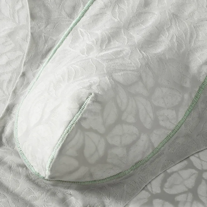 Men Ice Silk Ultra-thin Brief Underwear Seamless Lace Jacquard Breathable Pantie 3D Bulge Pouch Transparent Mesh Lingerie