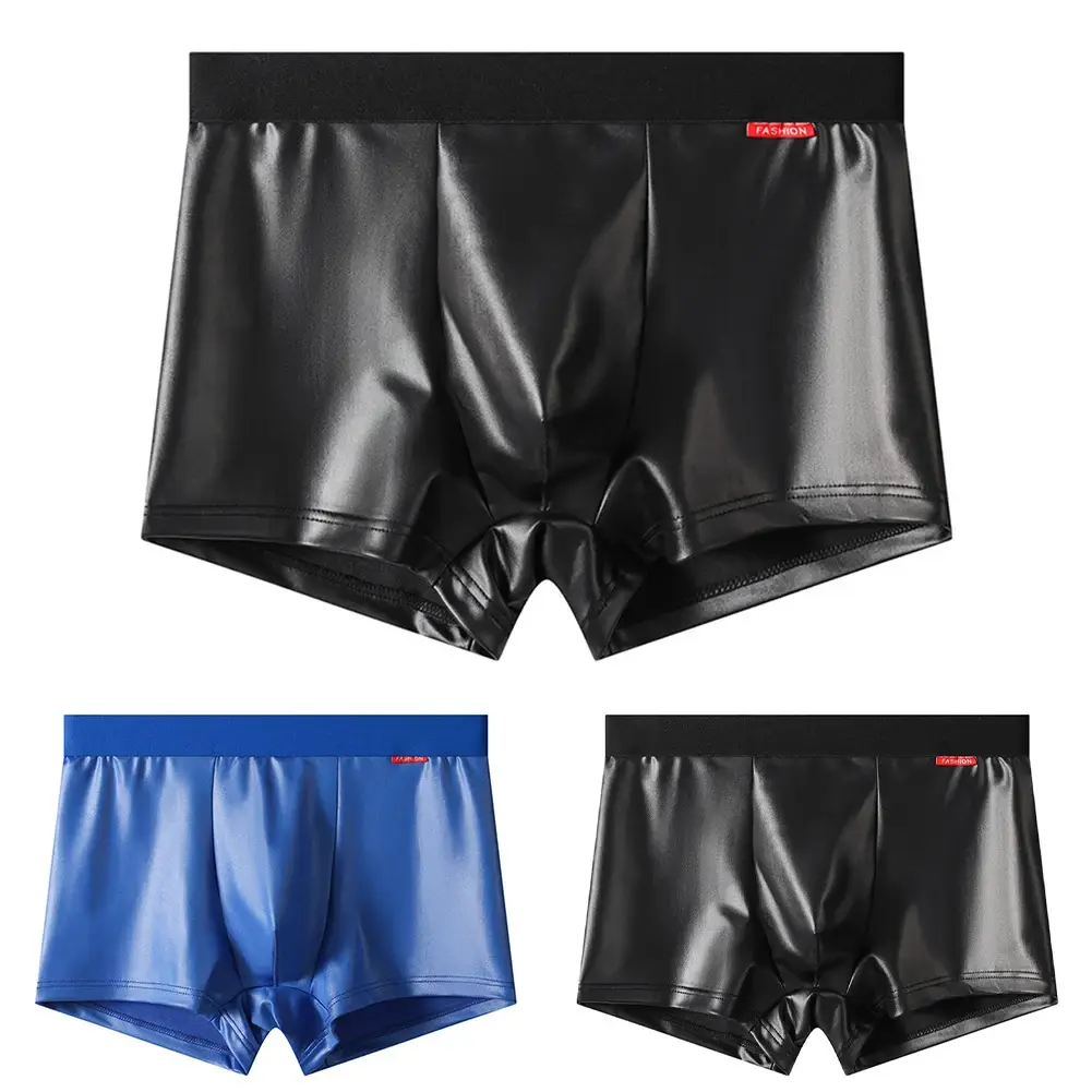 Men Faux Leather Boxer Shorts Underwear For Man Briefs U Convex Pouch Lingerie Unisex Panties Trunks Clubwear Men's Underpants
