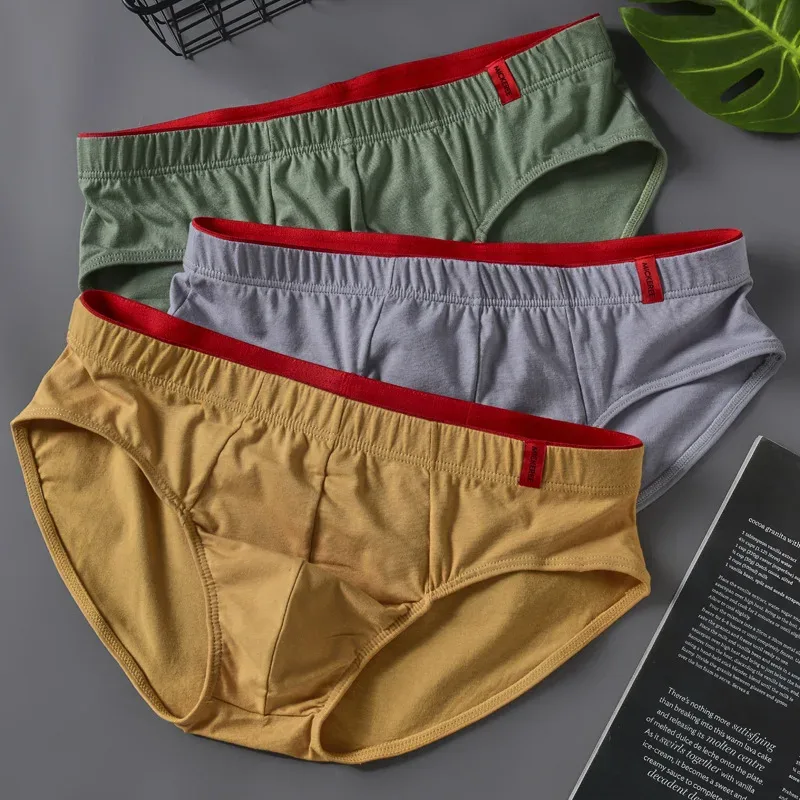 Men Briefs Solid Color Cotton Youth Briefs Waist Comfortable Sexy Explosion Trend Breathable Underwear Sissy Panties