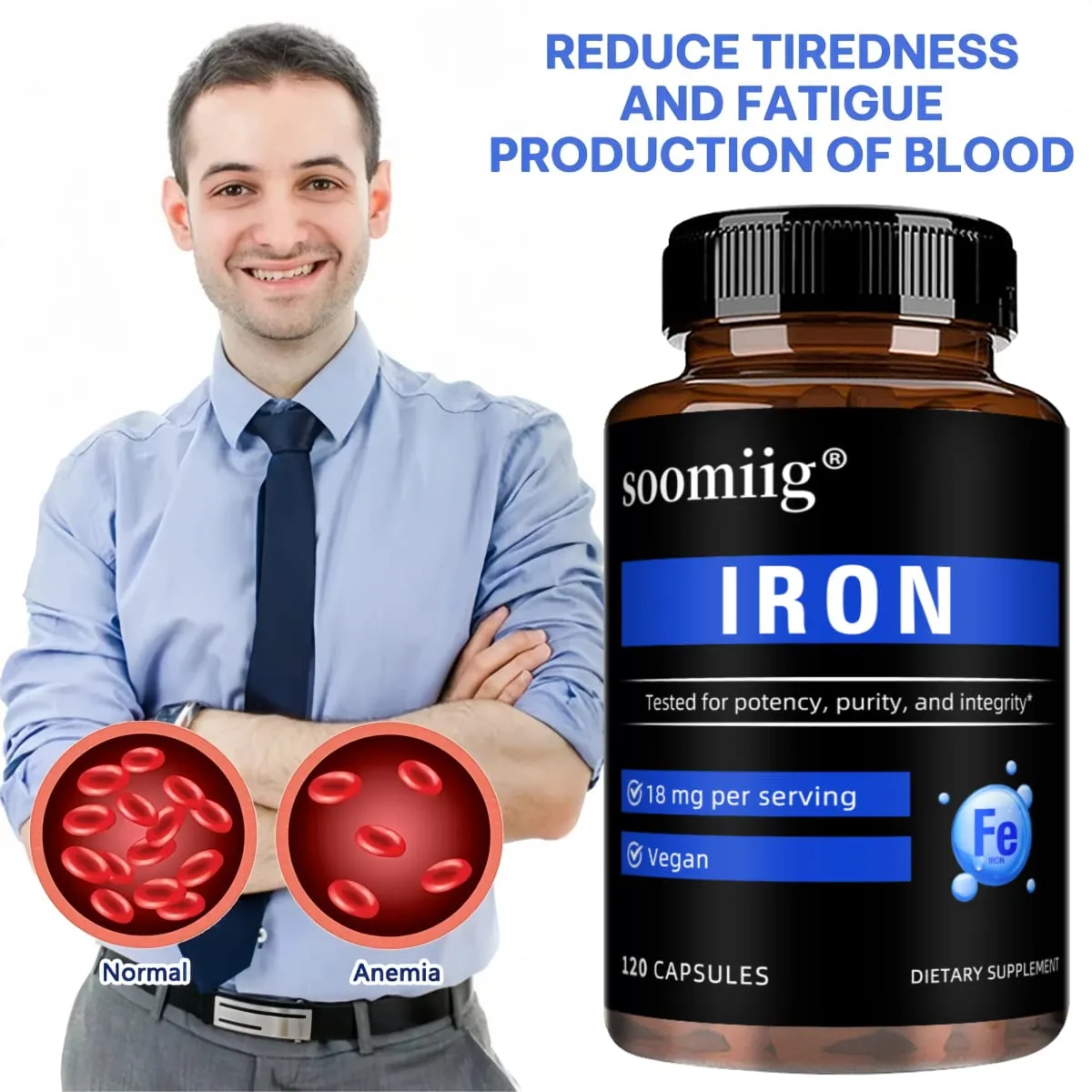 Iron Capsules High Absorption Daily Iron Supplement Support Energy Focus & Body Wellness Immune & Red Blood Cell Health