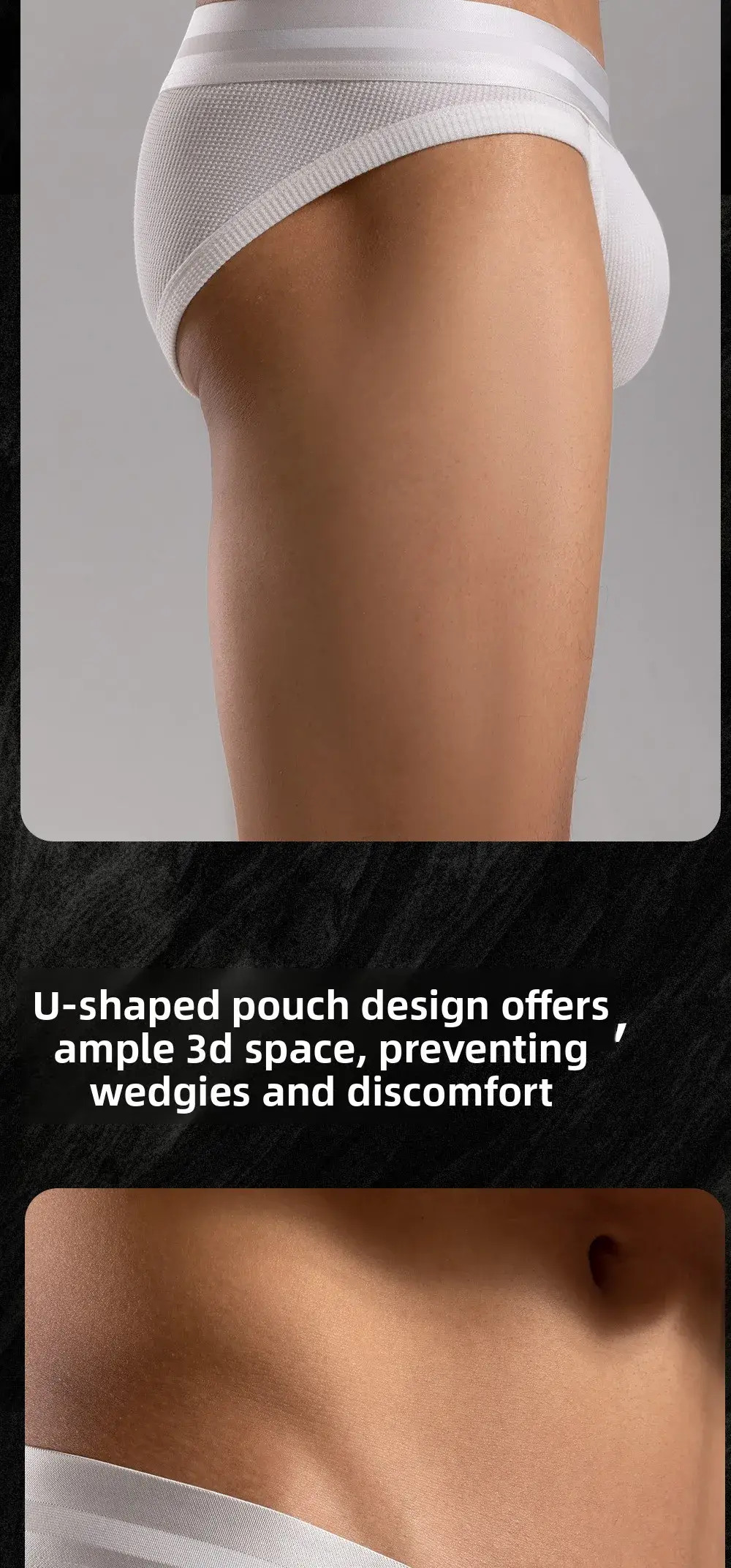 3pcs Sexy Men Waffle Cotton Briefs with Raised Bag Support Pouch With Hole U Spacious Separate Crotch Breathable Anti-sweat 3256812343913911