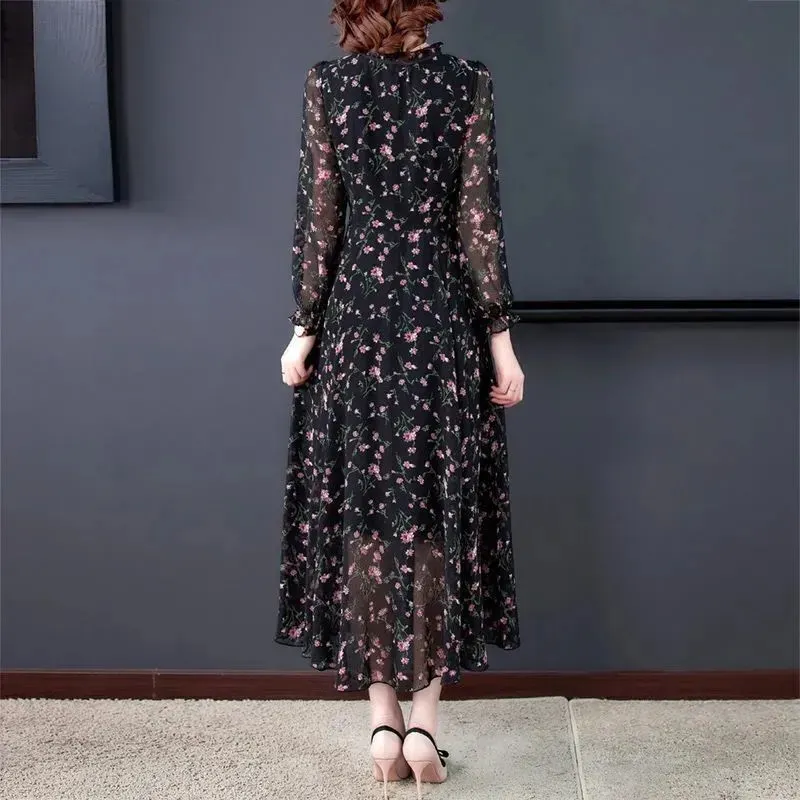 Women Summer Chiffon Printed Dresses 2025 Spring Summer Long Elegant Drawstring Dress Female Large Size Midi Dresses 6XL W752 — image 2