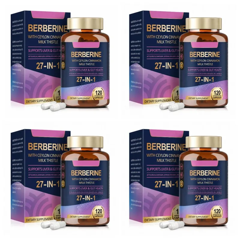 27 in 1 Berberine Supplement with Ceylon Cinnamon Milk Thistle for Liver Gut Health Immunity Men & Women 120 Vegan Capsules