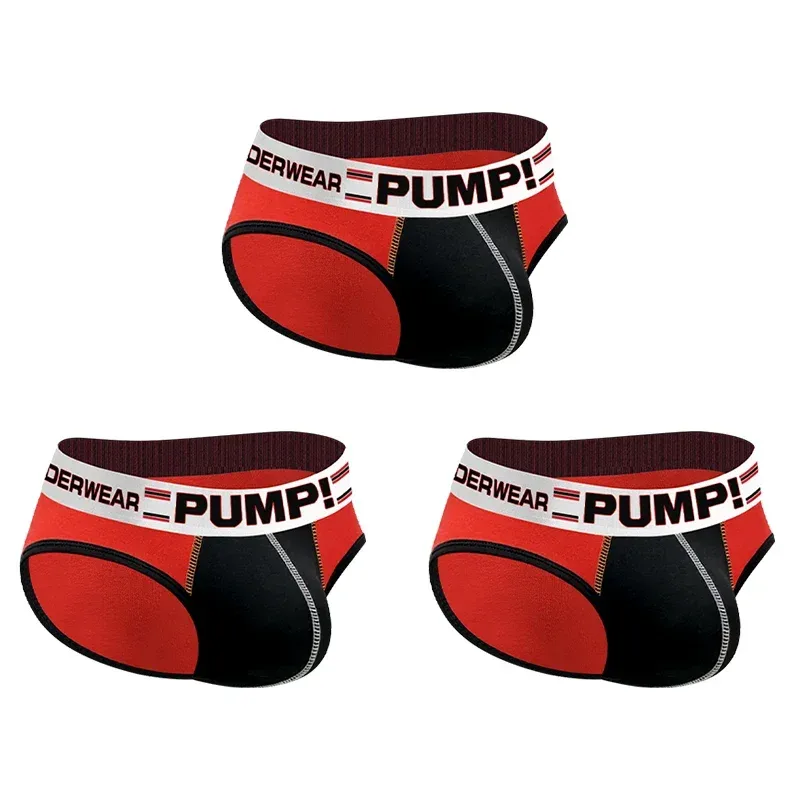 Men's Cotton Color Block Briefs, Pump! Logo Wide Waistband Low Rise Sexy 3D Convex Pouch Underwear 3256813080433415 — image 30