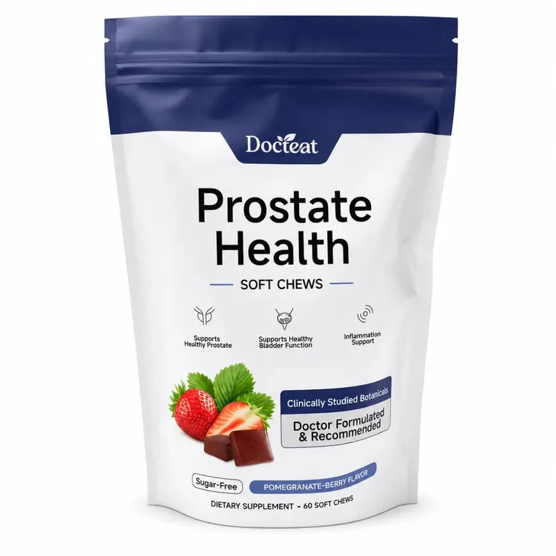 Docteat בריאות הערמונית Soft Chews 60 ספירות ללא סוכר בטעם רימונים-גרגרי יער תמיכה יומית עם תמצית ריישי אבץ ויטמין C