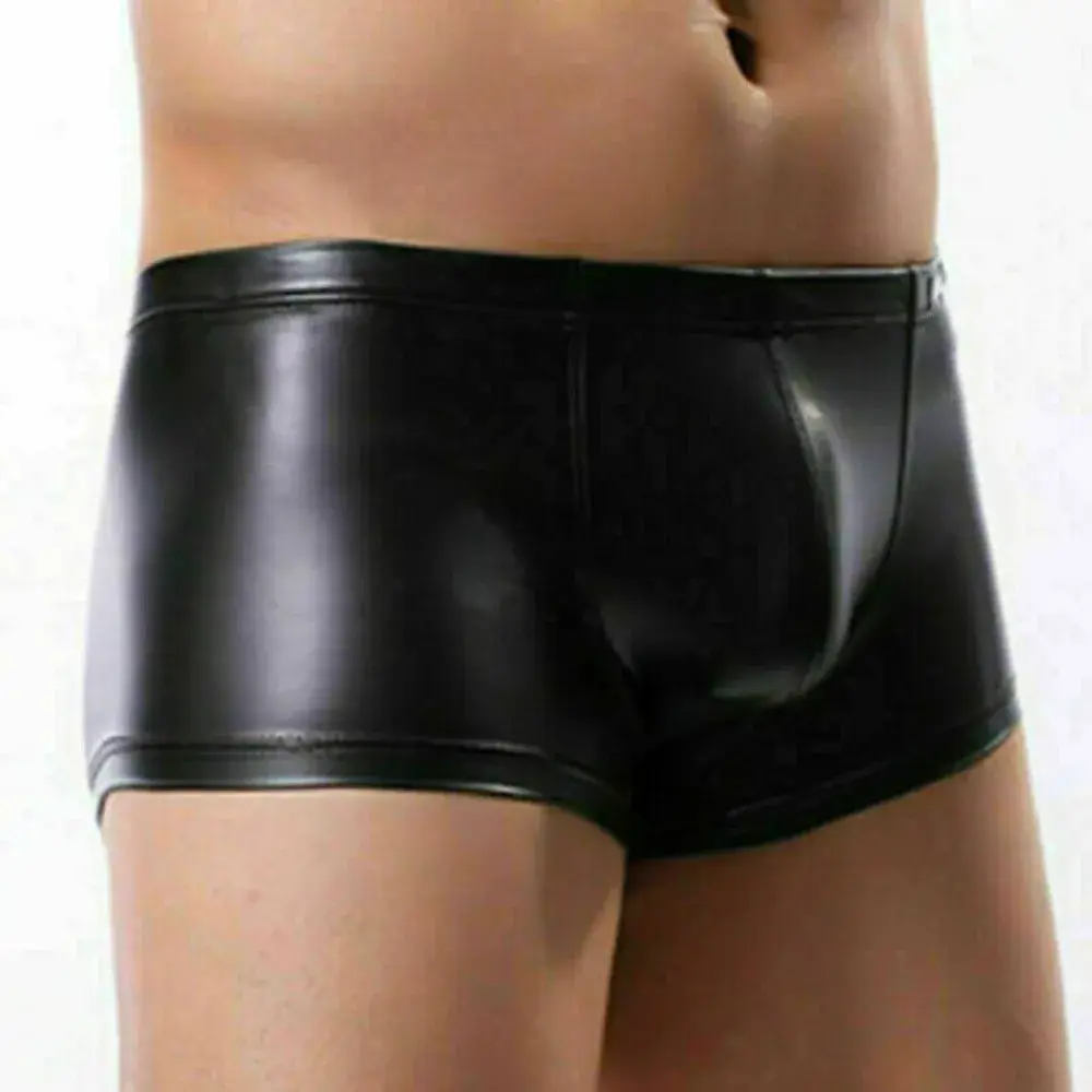 Sexet Herreundertøj Bulge Pouch Boxershorts Trunks Natklub Wet Look Lavtalje Mand Trusser Boxers Lingeri