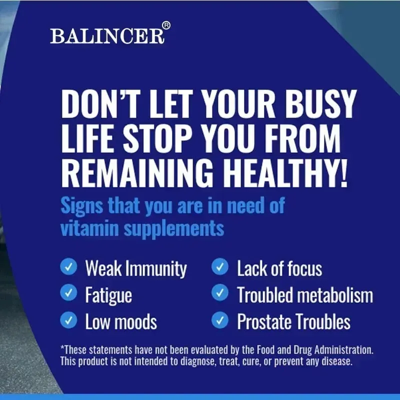 Men's Multivitamin - Contains vitamins B12 B6 zinc and selenium to support coordination heart immunity and prostate health