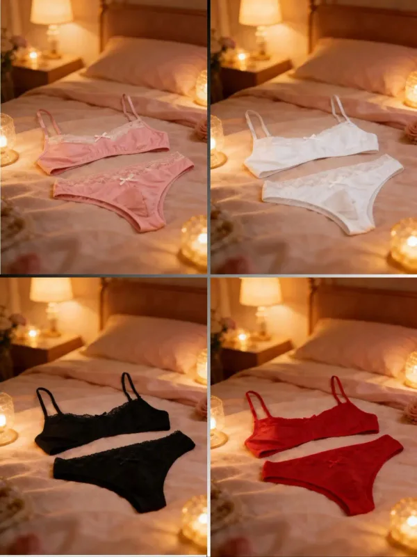 1 Set of 2 Pieces Underwear Set: Men's Erotic Cross-Dressing Bowknot Lace Underwear Set, Lace Panties & Bra Combination Set — image 2