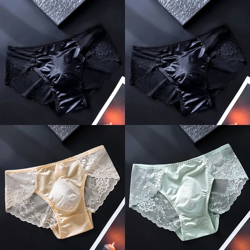 4PCS Sexy Transparent Men Lace Briefs Low Waist Thin Hollow Out Triangle Panties Male Seamless Exquisite Breathable Underwear — image 11