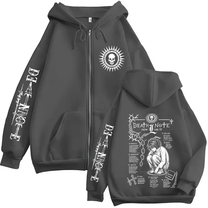 Anime Death Note L·Lawliet Ryuk Dragkedja Huvtröjor Herrkläder Mode Fritidsdag Långärmad Zip Up Huvtröjor Jackor Kappor