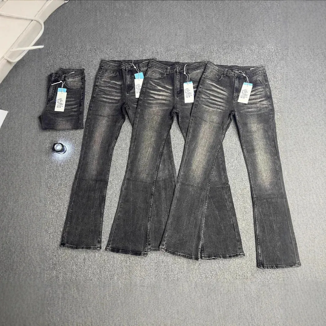 Men's Boot Cut Denim Jeans Gray Black High-Quality Cotton Pants Classic Slim Stretch Flared Trousers
