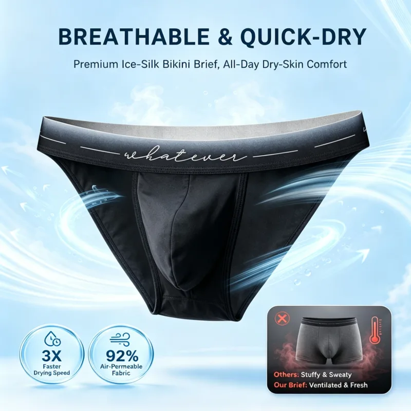 Trendy Men High Cut Ice Silk Briefs Printed Moisture Wicking Breathable Athletic Underpants Fit Bodybuilder Daily 1/3Pcs Set — image 5