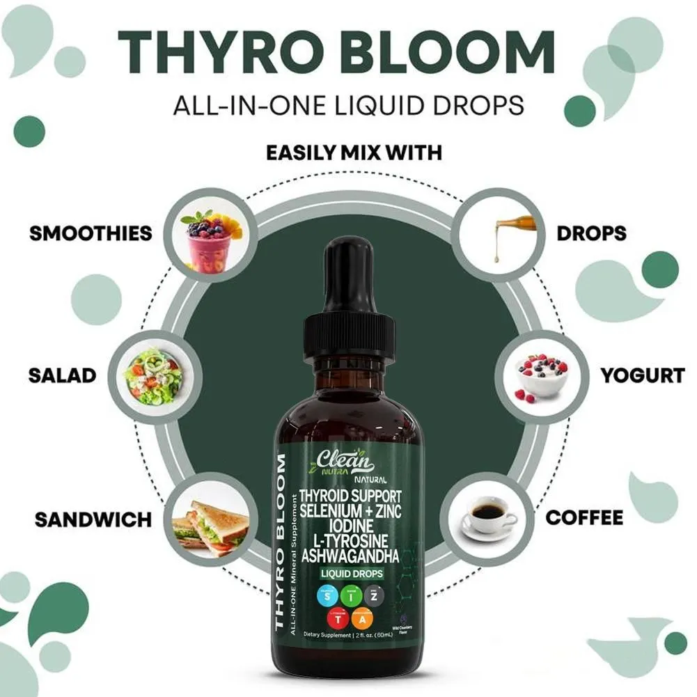 60ml Supplement Liquid Drops Vitamin B3&D12 Selenum Zinc Iodine L-tyrosine Ashwagandha Daily Supplment Bladderwarack Extract