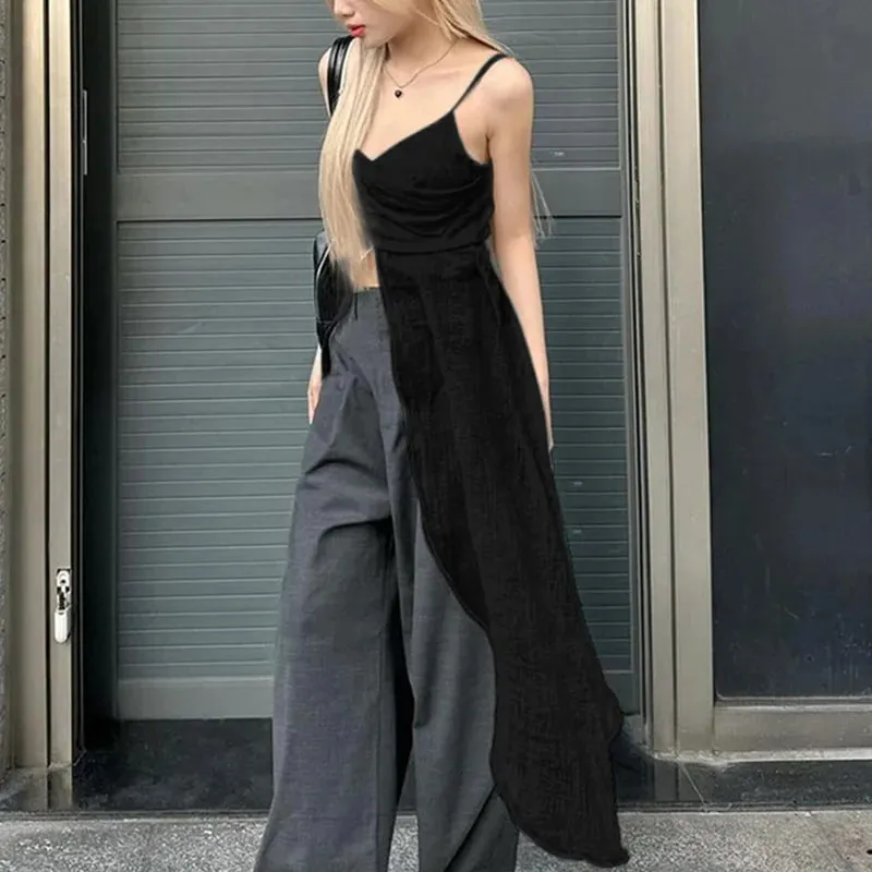 Xingqing y2k Camisole Top Γυναικεία Ρούχα Μονόχρωμα V λαιμόκοψη λουράκι Αμάνικο σχίσιμο μπλουζάκι μπλουζάκι Τάνκ 2000s Streetwear — image 2