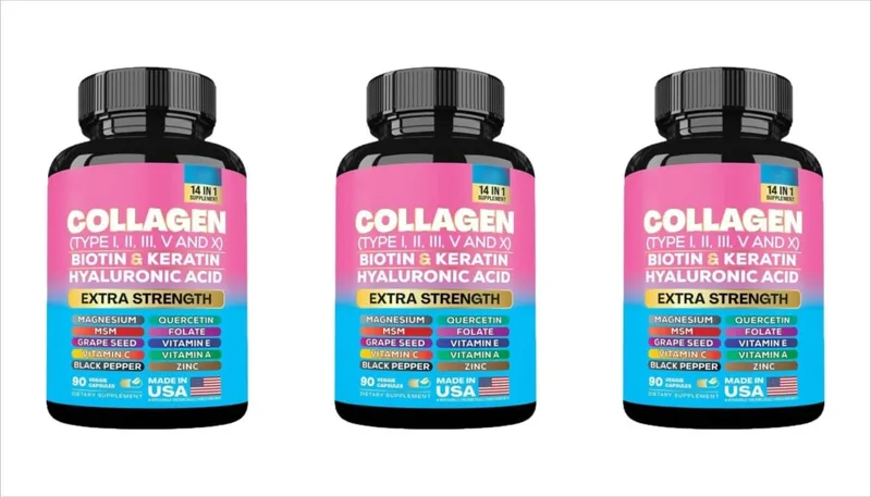 Collagen Biotin Keratin Hyaluronic Acid Capsules Extra Strength with Vitamin A C E and Zinc Skin Health 90 Κάψουλες — image 9