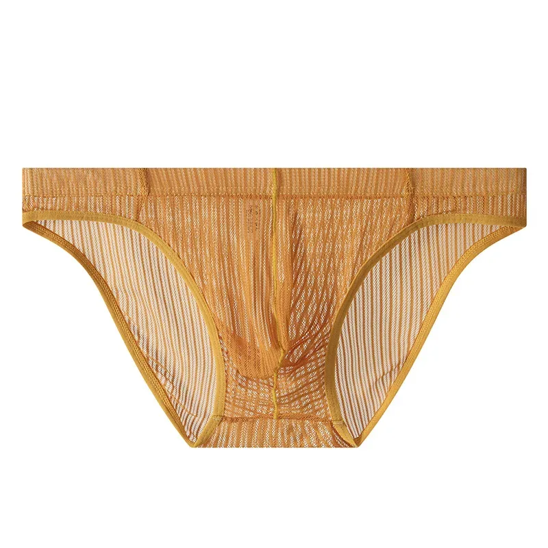Men Briefs Stripe Mesh Ice Silk Underwear Ultra-Thin Bikini Breathable Translucent U Convex Pouch Exotic Lingerie String Homme — image 3