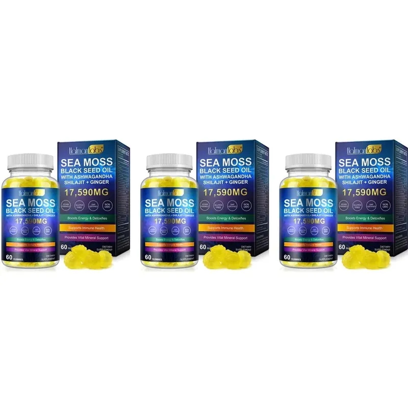 HalmanLabs Sea Moss Black Seed Oil Gummies with Vitamin C and Vitamin D for Immune Health and Vital Mineral Support 60 Gummies