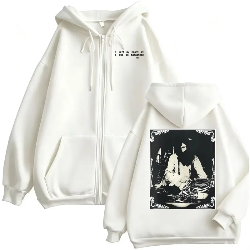 Ariana Grande dejé mi corazón en un Pub en Hampstead sudadera chaqueta abrigos hombres mujeres Harajuku gótico High Street cremallera sudaderas con capucha