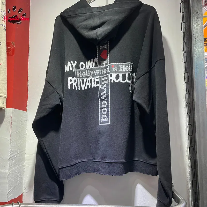 Nouveau surdimensionné PALY sweat à capuche pour homme femme lavé noir endommagé meilleure qualité décontracté Vintage Cardigan Zip sweats — image 15