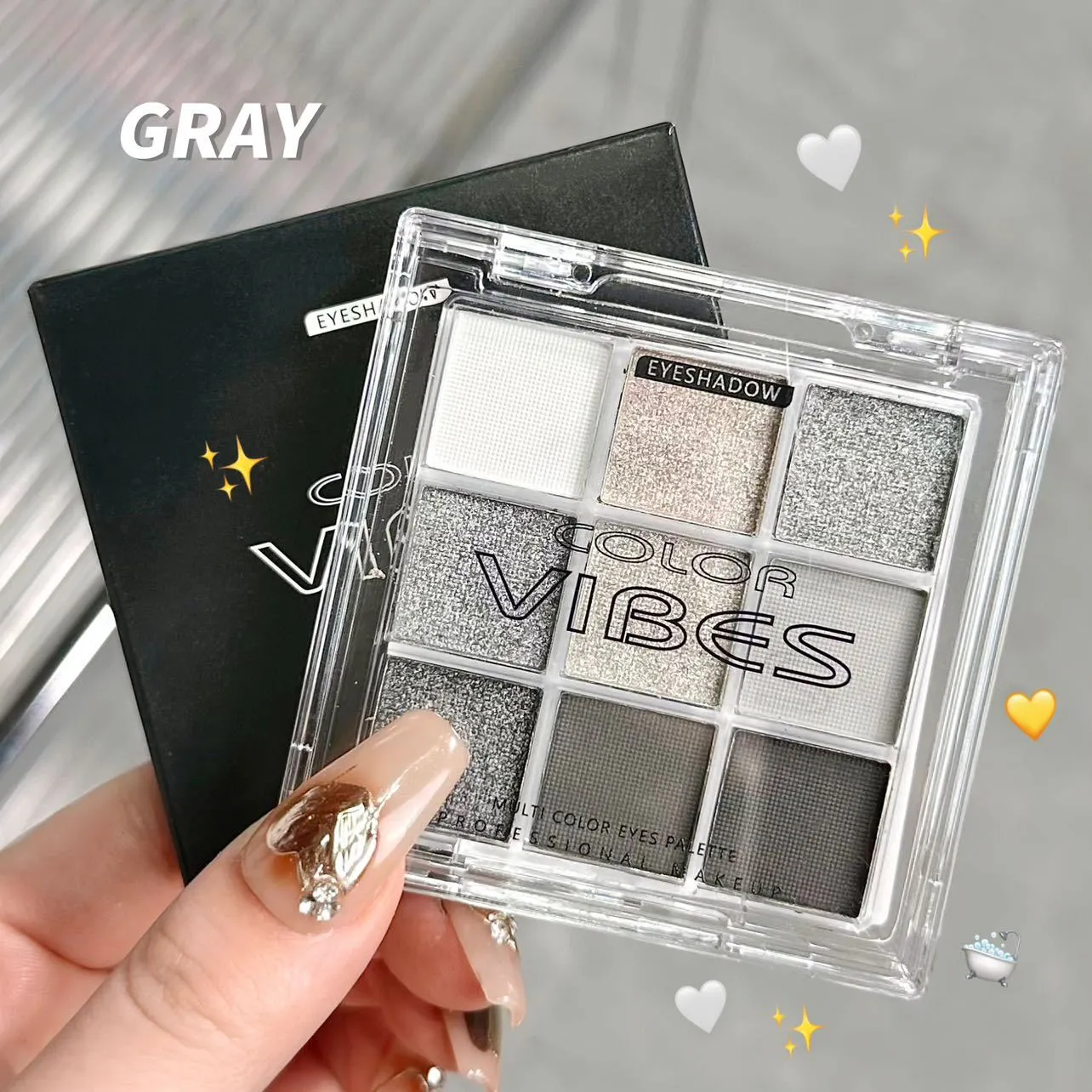 9 χρωμάτων Smoky Black Grey Palette Eyeshadow Matte Shimmer Cool Silver Grey Eye Palette Makeup High Pigment for Punk Party Stage