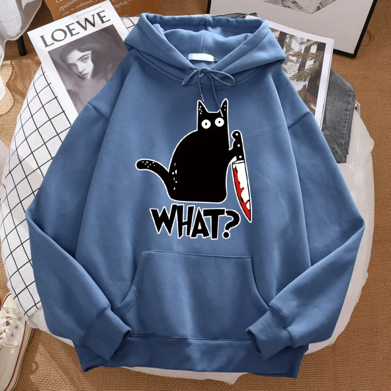 Was für eine süße kleine schwarze Katze, die ein Messer hält. Männer Hoodie Street Fleece Hoody Hipster Herbst Sweatshirt Hip Hop Kleidung Frau — image 7