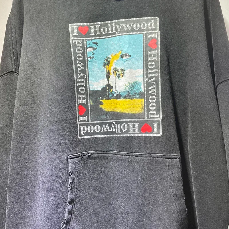 Nouveau surdimensionné PALY sweat à capuche pour homme femme lavé noir endommagé meilleure qualité décontracté Vintage Cardigan Zip sweats — image 17