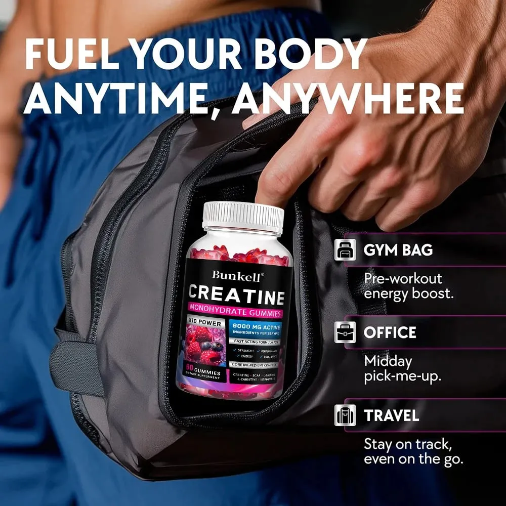 Creatine Monohydrate Gummies - 8000 Mg Pre/post Workout Fitness Strength Muscle Building Provide Energy Supplements — image 3