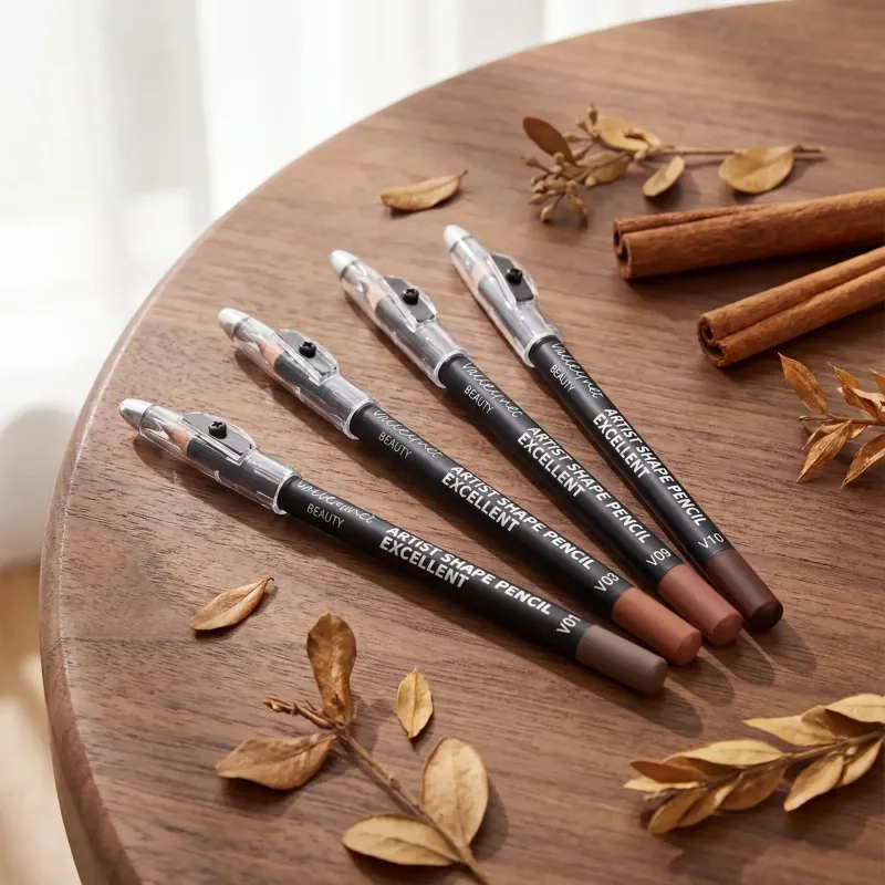 Σετ Lip Liner 4 Piece Brown Shades Ματ αδιάβροχο συμβατό με διάφορα lip glosses και κραγιόν φορητή τσάντα