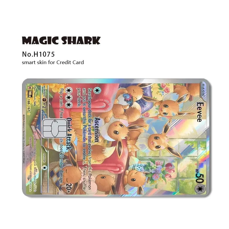 Magic Shark Mew Charizard EX Eevee Gengar Pikachu TCG Αυτοκόλλητο με ολογραφικό δέρμα λέιζερ για τραπεζική πιστωτική κάρτα