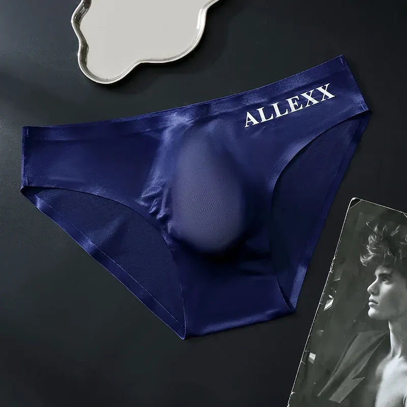 Men's Seamless Ice Silk Briefs Sissy Convex Pouch Panties Ultra-thin See Through Lingerie Underpant Elastic Low Rise Underwear