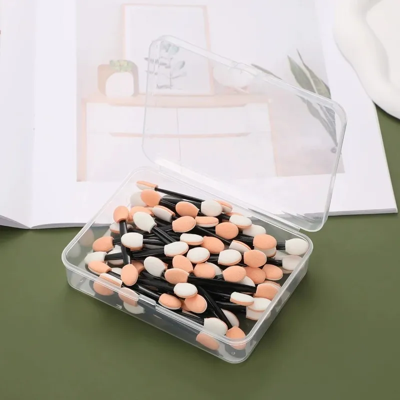 50/100/200/300/500PCS Dual Sides Oogschaduw Spons Applicators met Container Lengte Oogschaduw borstels Make-Up Applicator
