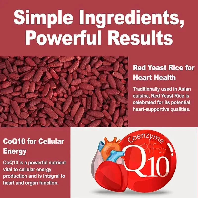 Red Yeast Rice with CoQ10 Supplement - Αντιοξειδωτική υποστήριξη για την ενέργεια και την υγεία της καρδιάς Συμπληρώματα Συμπληρώματα