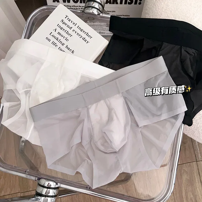 Transparent Men's Briefs Ultra-thin Ice Silk Quick Dry Panties Sexy U Bulge Pouch Man Underwear Breathable Underpants Cuecas