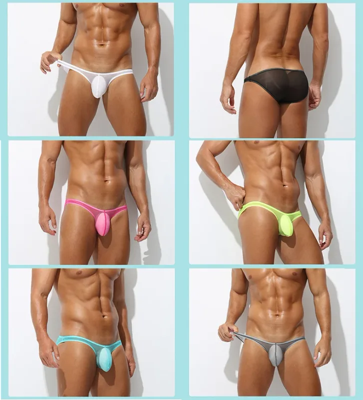 Men's Underwear Delicate Ice Silk Transparent Triangle Panties Personality Low Waist Briefs