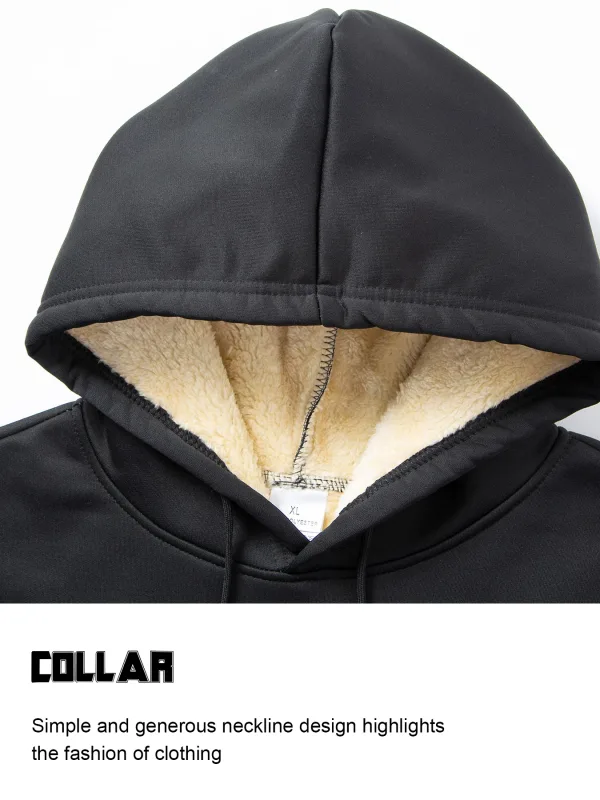 Winter Lamswol Hoodies Dikker Warme Winddichte Sweatshirts Print Capuchon Trui Losse Heren Dames Winter Hoodies Zwart