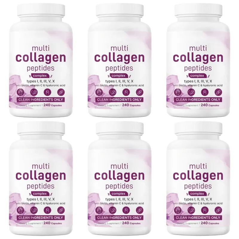 Multi Collagen Peptides Capsules with Biotin Vitamin C and Hyaluronic Acid Contains Eggs and Fish 240 Capsules